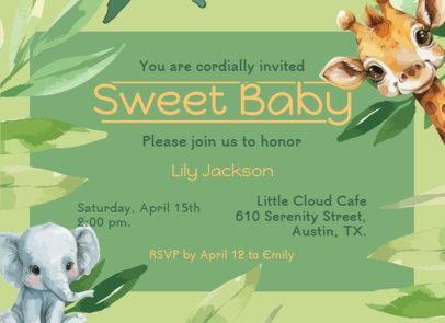 Greeting Card Creator With Cute Animal Graphics for a Baby Shower 6637b