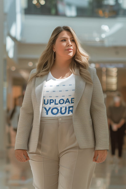 AI-Created T-Shirt Mockup of a Woman Wearing an Old Money-Inspired Outfit