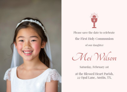 Greeting Card Creator Featuring an Invitation With a Kid's Photo for a First Holy Communion