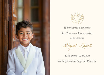 Greeting Card Template for a First Holy Communion With an Elegant Aesthetic and a Child's Photo