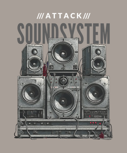 T-Shirt Design Template with a Sound System Illustration and Customizable Text 6632
