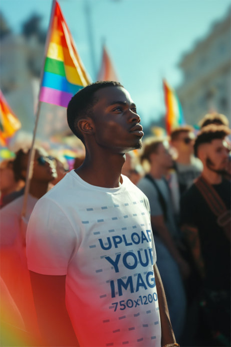 Mockup of a Man Wearing a Crewneck Tee in an LGBT Pride March