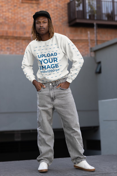 Hip Hop-Inspired Mockup of a Man Wearing a Gildan Sweatshirt with Customizable Sleeves