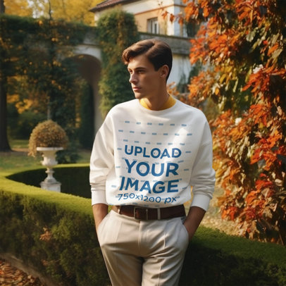 Old Money-Inspired Mockup of a Man Generated by AI Wearing a Sweatshirt