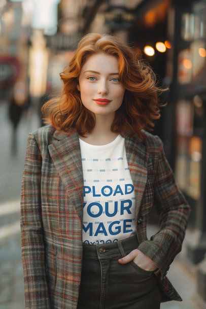 AI-Created Mockup of a Woman Wearing a T-Shirt Under a Blazer for an Old Money Look