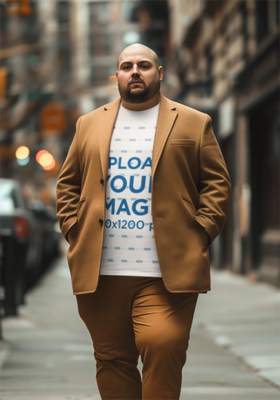 Old Money-Style Mockup of an AI-Created Man Wearing a Plus Size Tee Under a Blazer