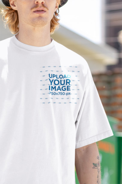 Hip Hop-Inspired Mockup of a Man Wearing a Rounded-Neck T-Shirt 