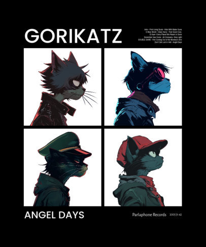 T-Shirt Design Maker Featuring Cat Graphics Inspired by a Band Music Album