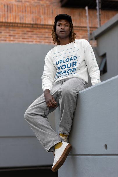 Hip Hop-Inspired Mockup of a Man Wearing a Gildan Crewneck Sweatshirt 