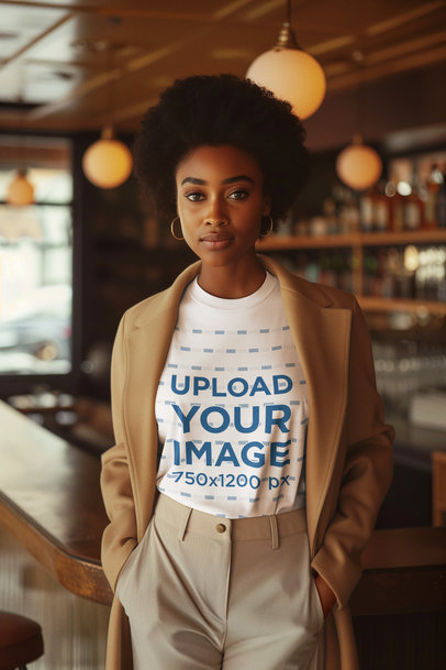 Mockup of an AI-Created Woman Wearing a T-Shirt for an Old Money-Inspired Look