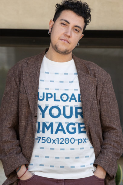 Mockup Featuring a Person Wearing a Bella Canvas T-Shirt Under a Blazer