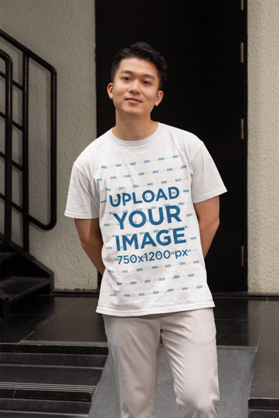 Gildan Round-Neck Tee Mockup Featuring a Man Posing With a Smiley Look