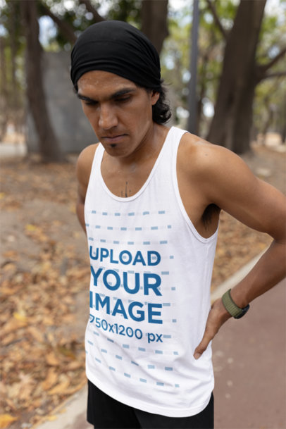 Bella Canvas Tank Top Mockup Featuring a Sweaty Man in a Morning Run