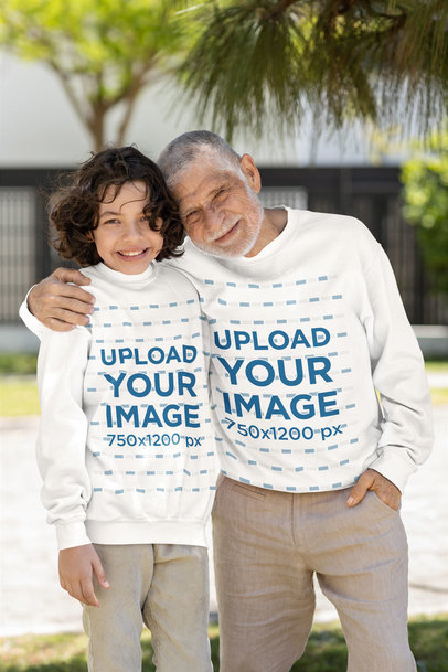 Gildan Sweatshirt Mockup of a Senior Man Hugging a Boy for Father's Day