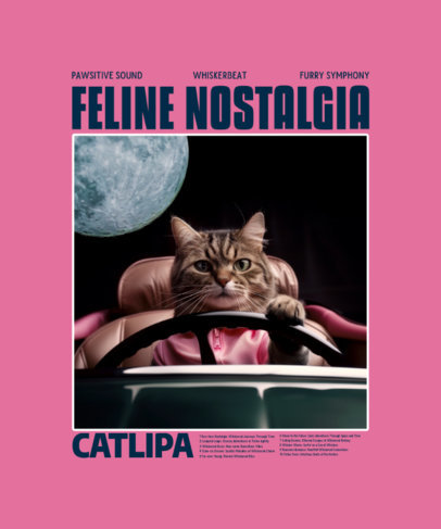 T-Shirt Design Creator Featuring a Cat in a Car in Space Inspired by a Pop Dance Singer