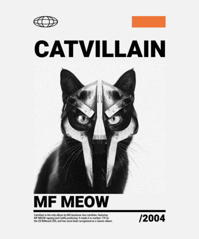 T-Shirt Design Template Featuring a Cat with a Villain Mask Inspired by a Rapper ed7034a