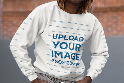 Hip Hop-Inspired Mockup of a Man Wearing a Sweatshirt with Customizable Sleeves