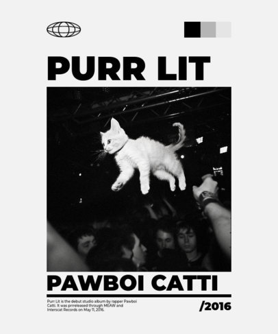 Parody T-Shirt Design Template with a Flying Cat at a Party Inspired by a Rapper ed7034i