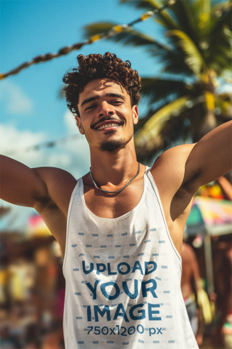 Tank Top Mockup of an AI-Created Cheerful Bearded Man Celebrating Festa Junina