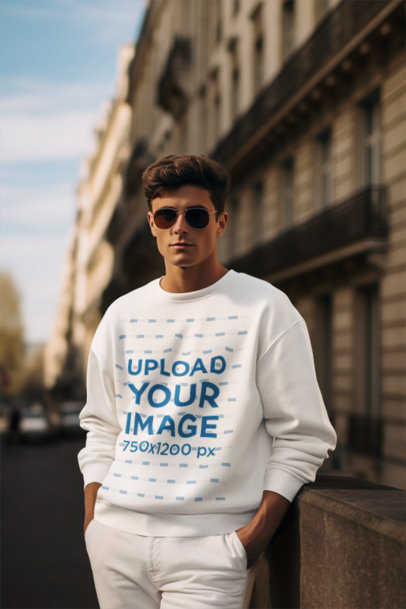 Sweatshirt Mockup of an AI-Created Man Wearing an Old Money-Inspired Look