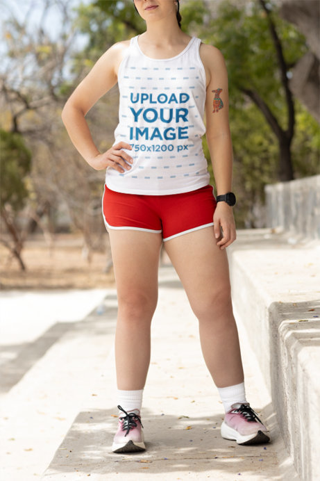 Mockup of a Female Runner Wearing a Bella Canvas Tank Top 