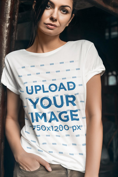 AI-Created Mockup of a Woman Wearing a T-Shirt with Short Rolled-Up Sleeves m33823