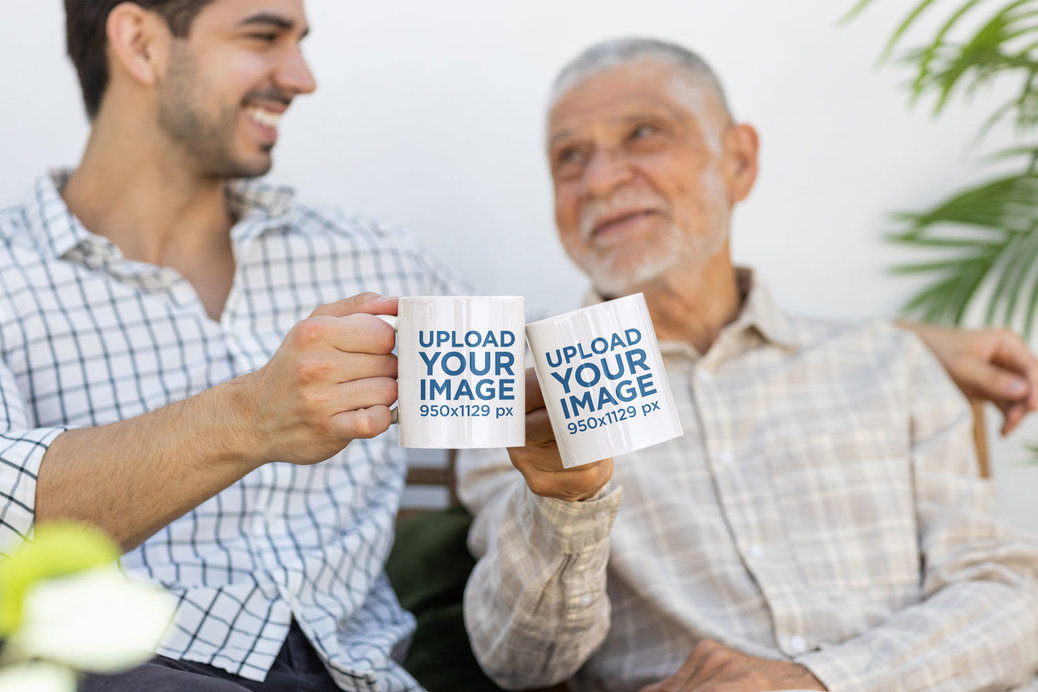 Father's Day-Themed Mockup of Two Men Toasting With Coffee Mugs