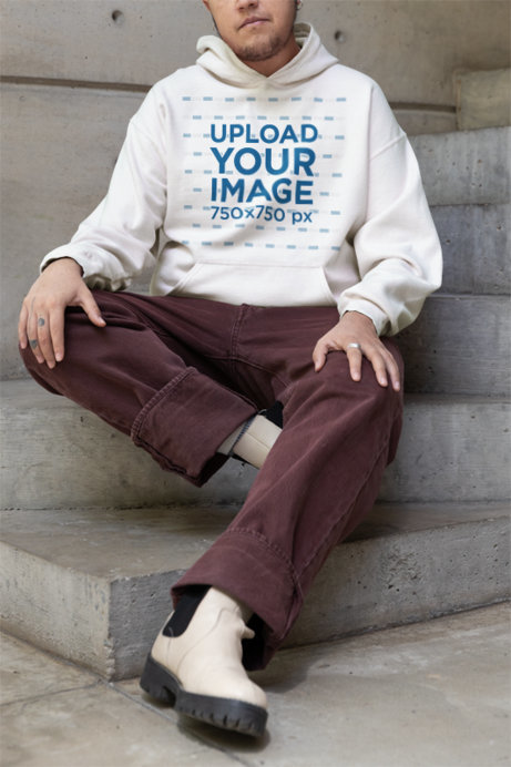 Mockup of a Person with a Short Beard Wearing a Gildan Pullover Hoodie