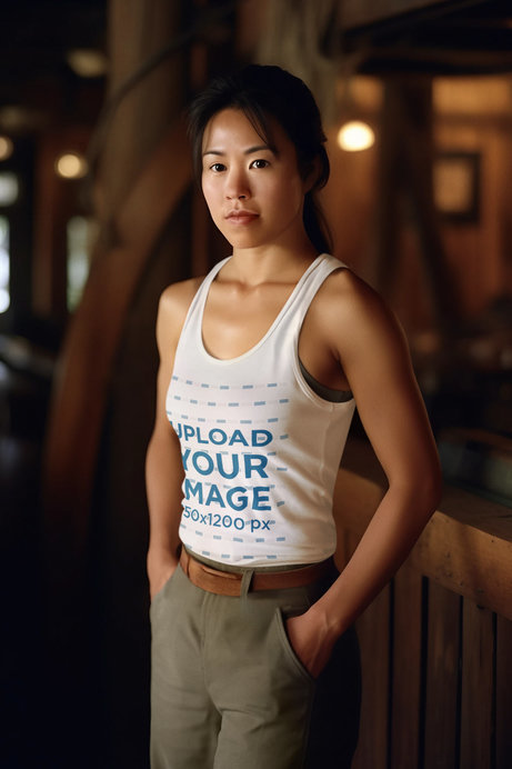AI-Generated Mockup of a Woman Inspired by a Movie Wearing a Tank Top