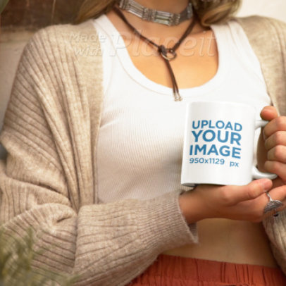 Boho-Themed Video of a Woman With a Coffee Mug 8705v