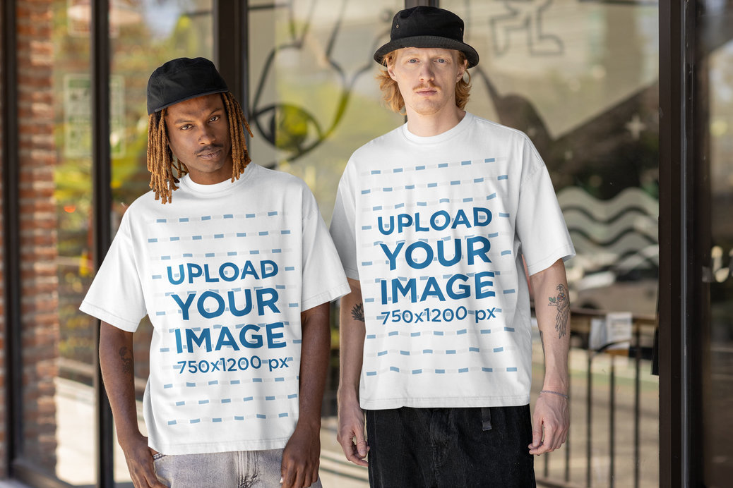 Oversized T-Shirt Mockup Featuring Two Men With a Hip-Hop Style