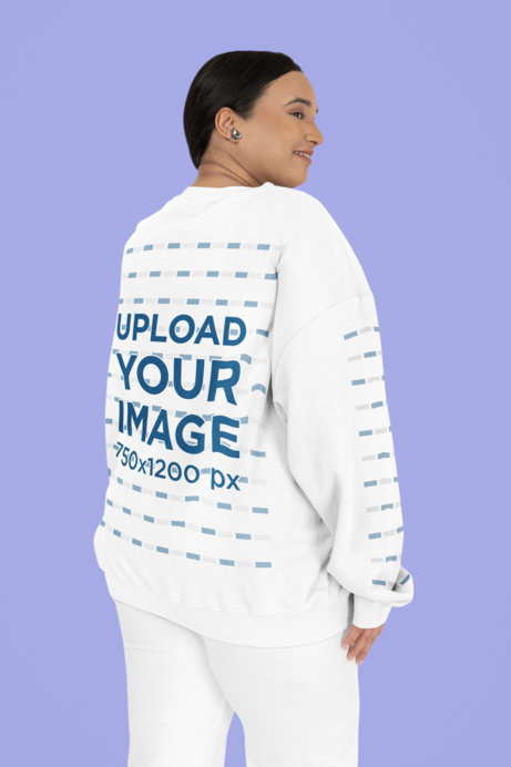 Back-View Crewneck Sweatshirt Mockup of a Smiling Woman Posing in a Studio