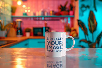 AI-Generated Mockup of an 11 oz Coffee Mug Placed on a Kitchen Counter m39907