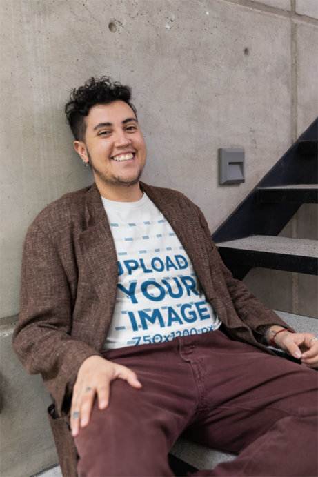 Mockup of a Smiling Person Wearing a Round-Neck Bella Canvas T-Shirt