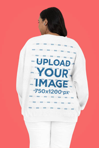 Back-View Mockup of a Woman Wearing a Plus Size Sweatshirt in a Studio