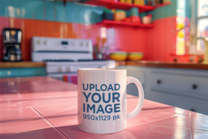 Mockup of an AI-Generated 11 oz Mug Placed in a Colorful Kitchen m39904