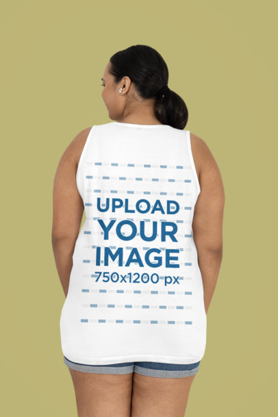 Back-View Mockup of a Woman Wearing a Plus Size Tank Top in a Studio