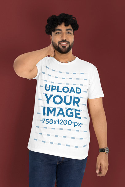 Mockup of a Man with Curly Hair Wearing a Plus Size T-Shirt in a Studio