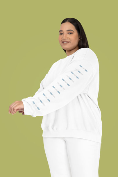 Mockup of a Woman Wearing a Plus Size Crewneck Sweatshirt in a Studio