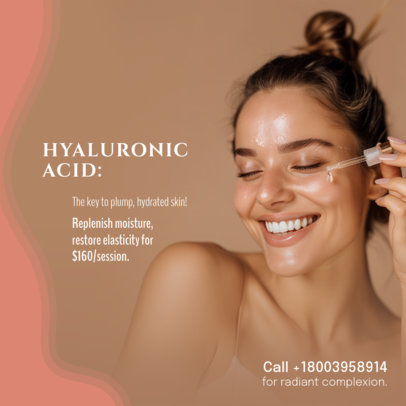 Instagram Post Template with a Smiling Woman to Promote a Hyaluronic Acid Treatment