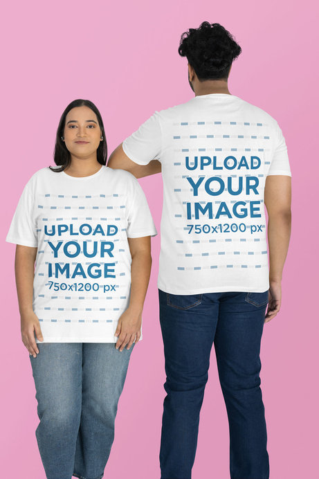 Front-and-Back View Mockup of a Man and a Woman Wearing Plus Size T-Shirts
