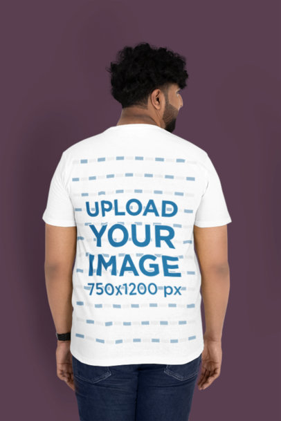 Back-View Mockup of a Bearded Man Wearing a Plus Size Tee in a Studio