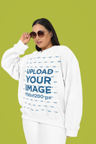 Mockup of a Woman with Sunglasses Wearing a Plus Size Sweatshirt in a Studio m39579