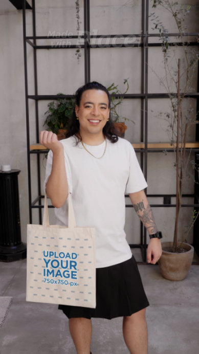 Tote Bag Video Featuring a Happy Person With Tattoos