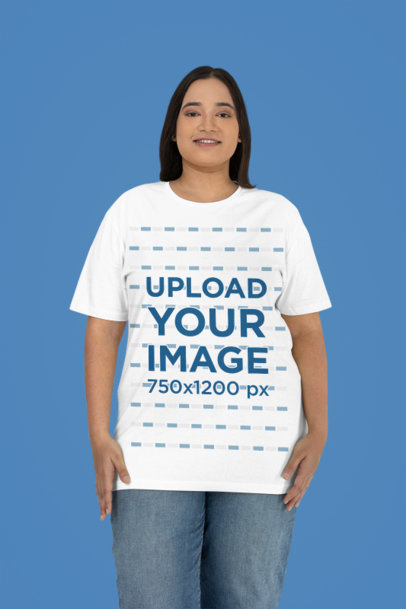 Plain Mockup of a Woman Wearing a Rounded-Neck Plus Size T-Shirt in a Studio