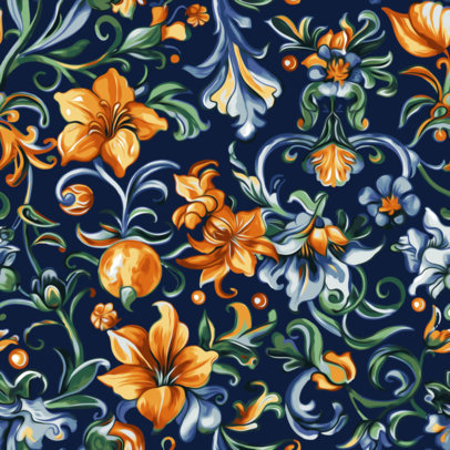 Print Pattern Template With a Floral Background and a Mediterranean Style
