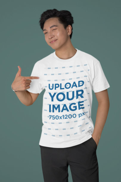 Bella Canvas Mockup Featuring a Man Winking and Pointing at His T-Shirt m40246