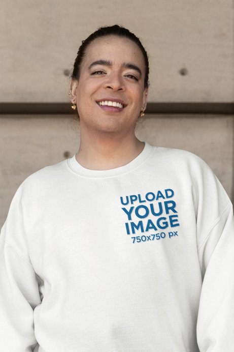 Mockup of a Happy Person Wearing a Gildan Sweatshirt with a Rounded Neck
