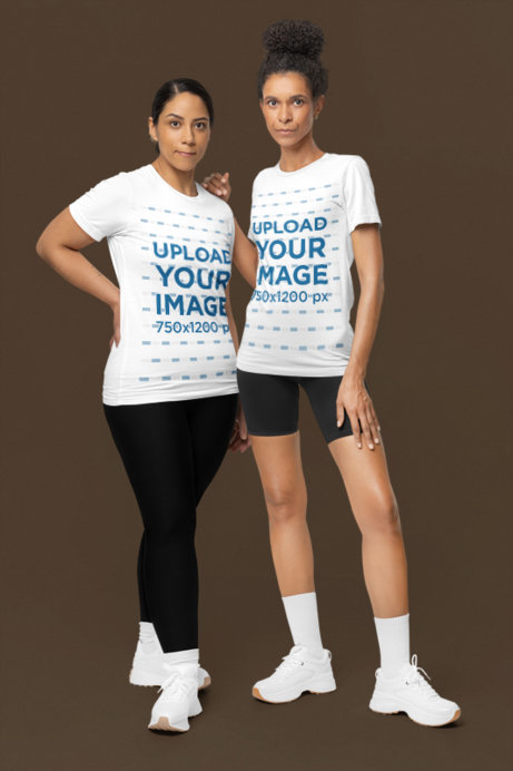 Bella Canvas T-Shirt Mockup Featuring Two Women With Wellness-Inspired Looks