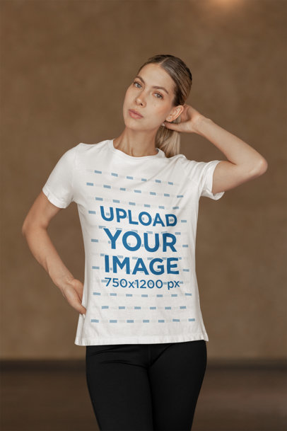 Bella Canvas T-Shirt Mockup Featuring a Woman in a Fitness-Themed Outfit